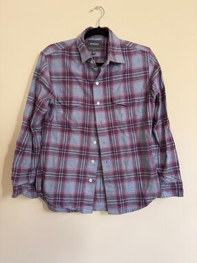 Bonobos Blue and Burgundy Plaid Casual Button-Down Shirt